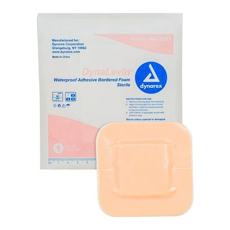 Dynarex Dynarex DynaLevin Waterproof Adhesive Bordered Foam Dressing, 4inL x 4inW, 120 Pcs 3021